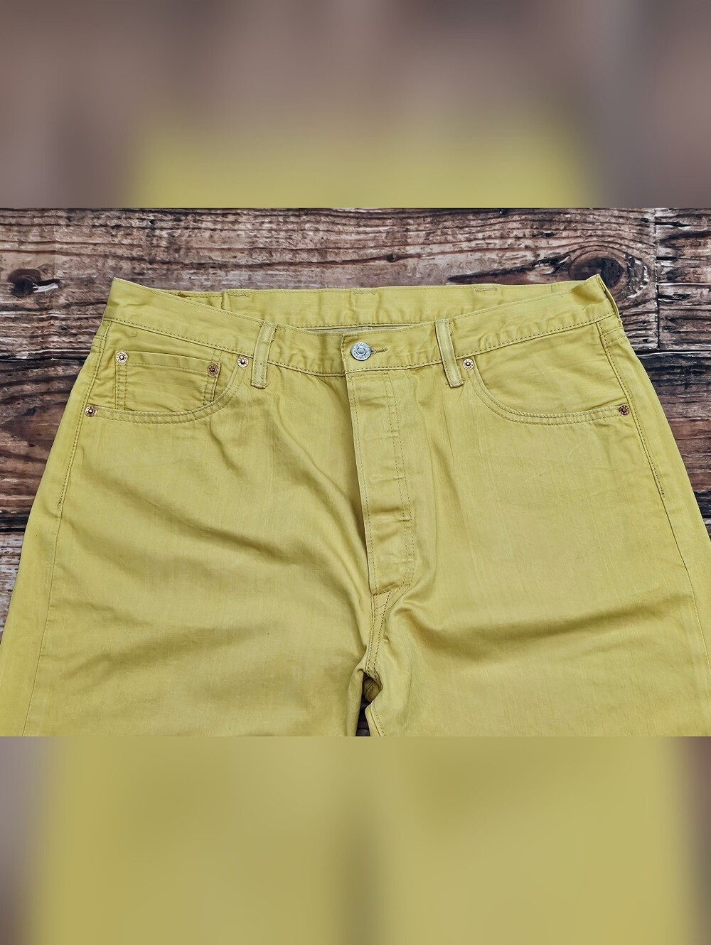 Levi's 501 Men's Size 38x29 Altered Button Fly Denim Mustard Yellow - Picture 2 of 10